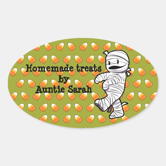 Kawaii Mummy Ovaler Aufkleber (Vorderseite)