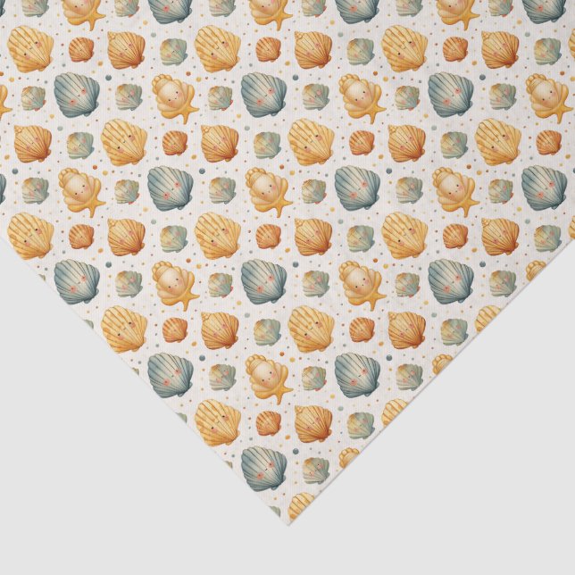 Kawaii Muscheln Gelb und Blau Seidenpapier (Ausschnitt)