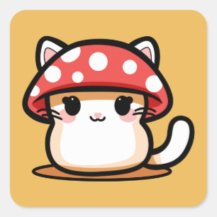 Kawaii Mushroom Cat Quadratischer Aufkleber