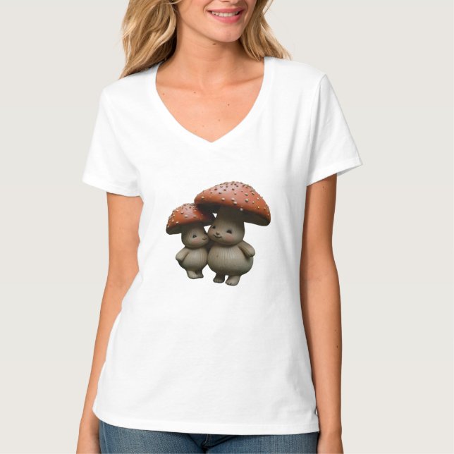 Kawaii Mushroom Family T - Shirt - Niedlicher Wald (Vorderseite)