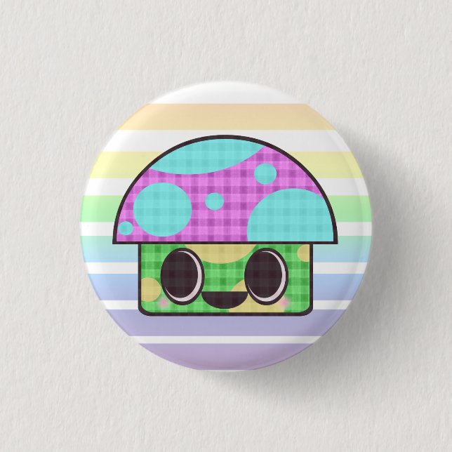 KAWAII MUSHROOM SHROOM GINGHAM PATCHWORT KARIERT BUTTON (Vorderseite)