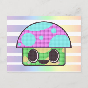 KAWAII MUSHROOM SHROOM GINGHAM PATCHWORT KARIERT POSTKARTE