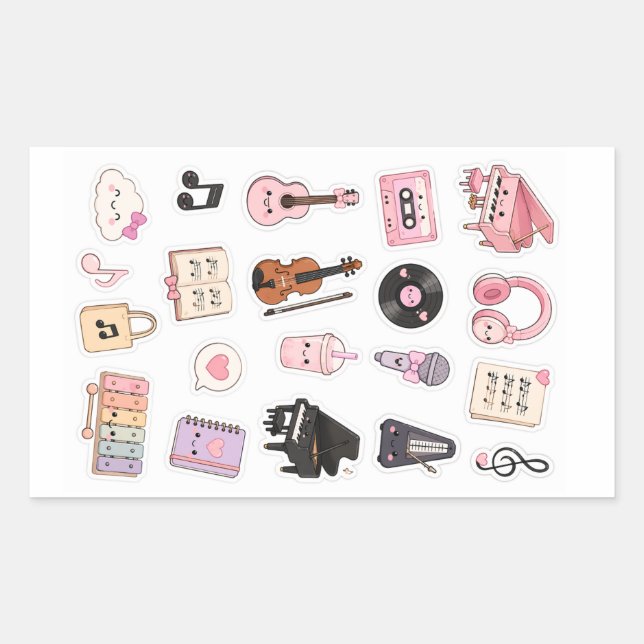 kawaii Musik-Sticker-Pack Rechteckiger Aufkleber (Vorderseite)