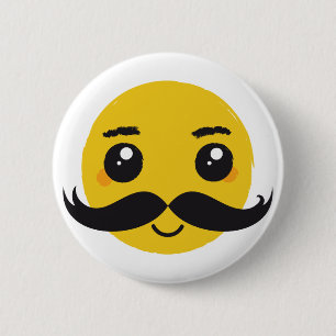 Kawaii Mustache Smiling Button