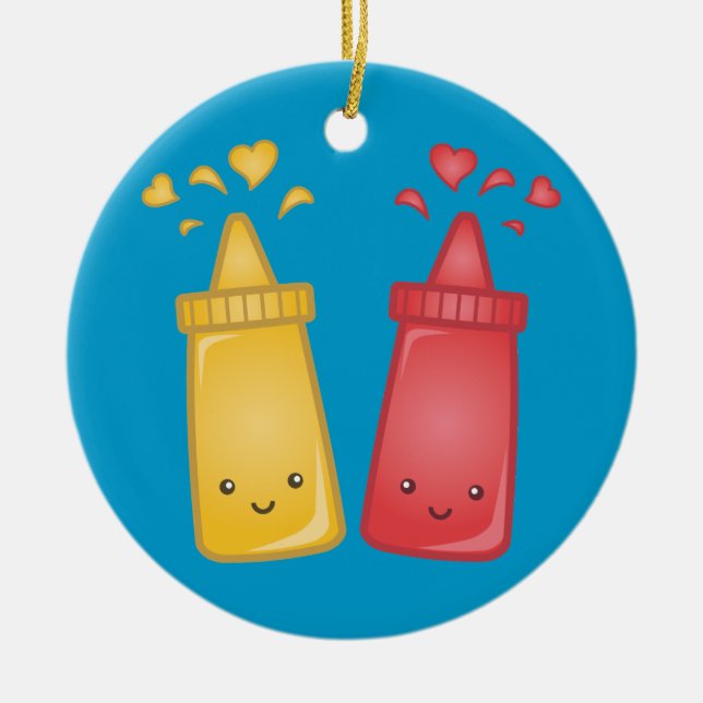 Kawaii Mustard und Ketchup Liebe Keramikornament (Vorne)