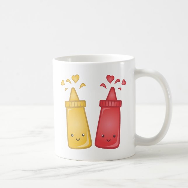 Kawaii Mustard und Ketchup Liebe Tasse (Rechts)