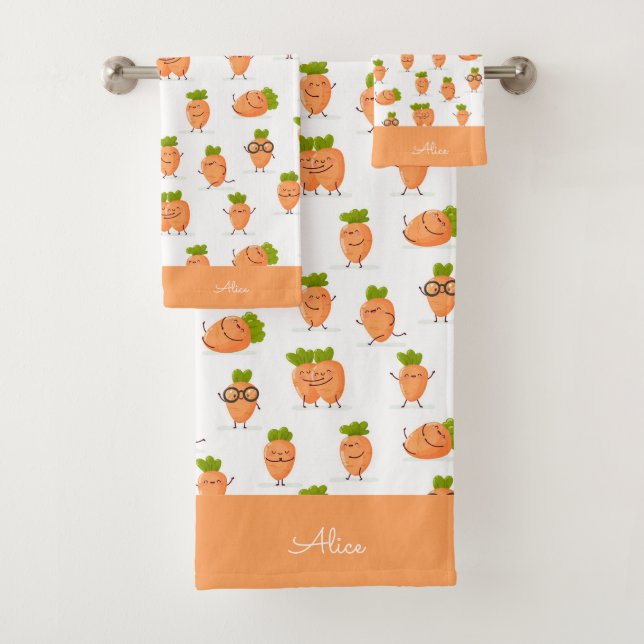 Kawaii-Muster aus lustigen Karotten Badhandtuch Set (Insitu)