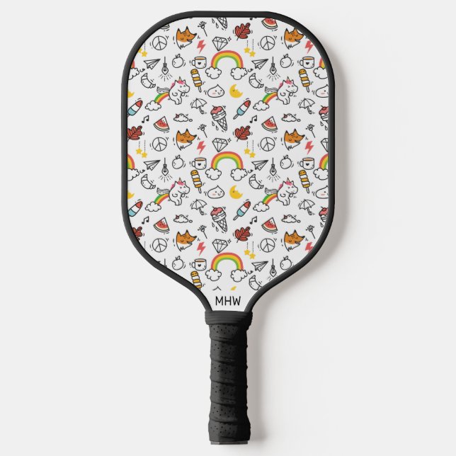 Kawaii Muster Custom Monogram Pickleball Paddle (Vorderseite)