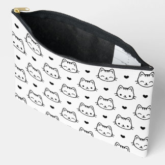kawaii Muster Katzen Gesichter Herzen schwarz weiß Zubehörtasche