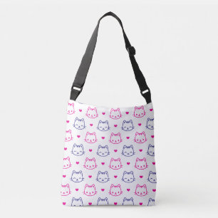 kawaii Muster Katzen Gesichter und Herzen auf Weiß Tragetaschen Mit Langen Trägern