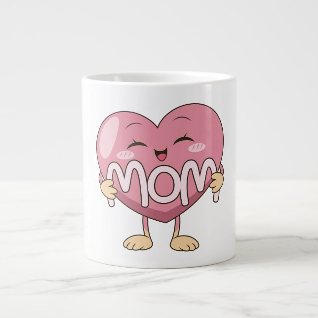 Kawaii-Mutter-Herzumarmungs-Design Jumbo-Tasse (Vorderseite)
