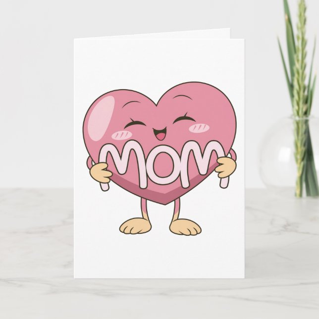 Kawaii-Mutter-Herzumarmungs-Design Karte (Vorderseite)