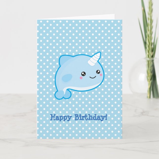 Kawaii Narwhal alles Gute zum Geburtstag Karte (Vorderseite)