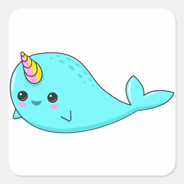 Kawaii Narwhal Quadratischer Aufkleber (Vorderseite)