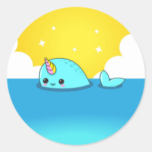 Kawaii Narwhal Runder Aufkleber