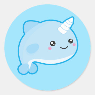 Kawaii Narwhal Runder Aufkleber