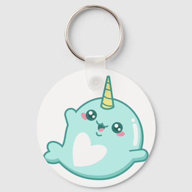 Kawaii Narwhal Schlüsselanhänger (Vorderseite)