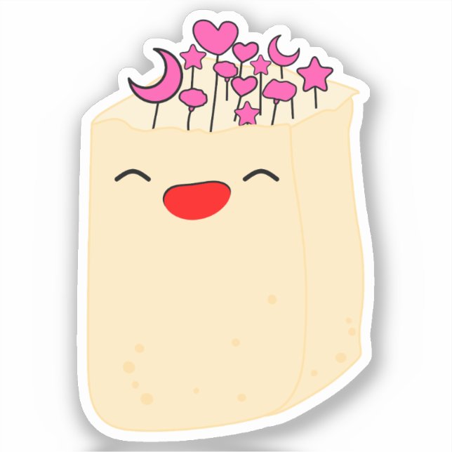 Kawaii Nature Blume in Papiertüte Vinyl Sticker (Vorderseite)