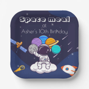 Kawaii Navy Blau Astronaut Weltraum Thema Quadrati Pappteller