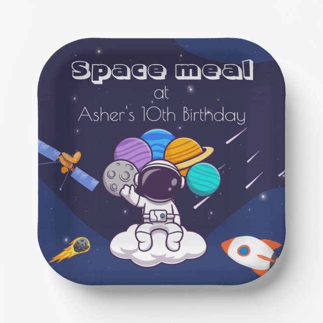 Kawaii Navy Blue Astronaut Space Theme Square Pappteller (Vorderseite)