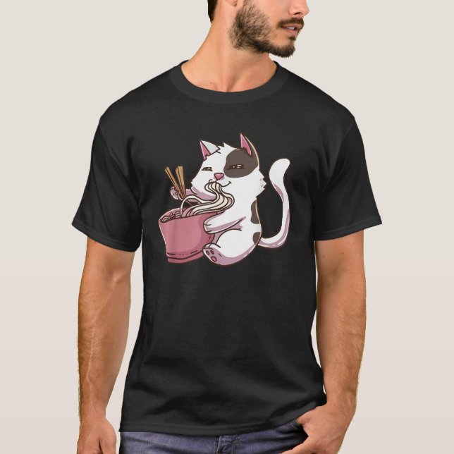 Kawaii Neko Anime Ramen Cat T Shirt (Vorderseite)