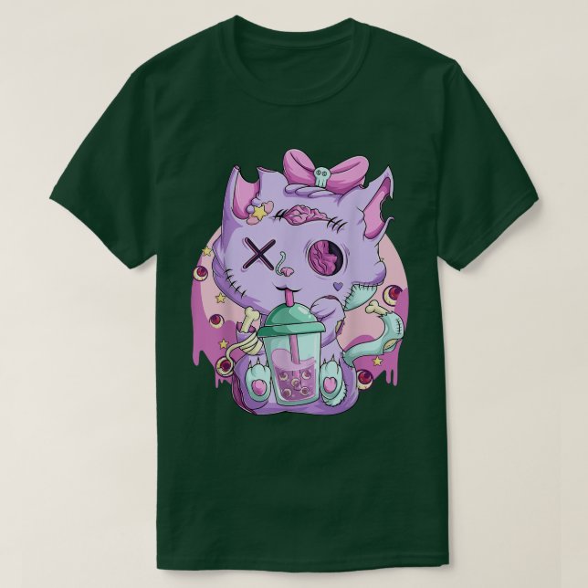 Kawaii Neko Boba Tea Tee Shirt, Goth Pastel Aesthe (Design vorne)