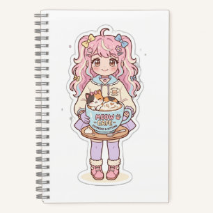 Kawaii Neko Cafe Anime Mädchen Chibi Notizbuch