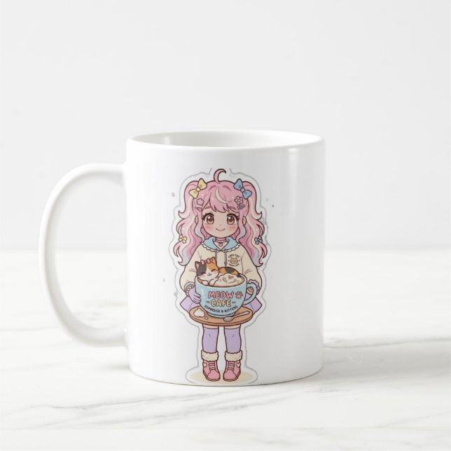 Kawaii Neko Cafe Anime Mädchen Chibi Tasse (Links)