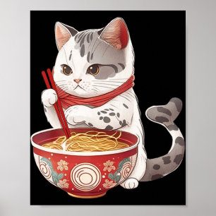 Kawaii NeKo Cat Eating Ramen Noodles Japanisches E Poster
