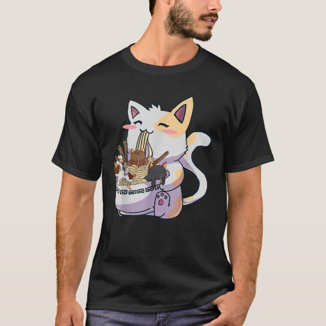 Kawaii Neko Cat Ramen Bowl Anime Japanese Noodles  T-Shirt (Vorderseite)