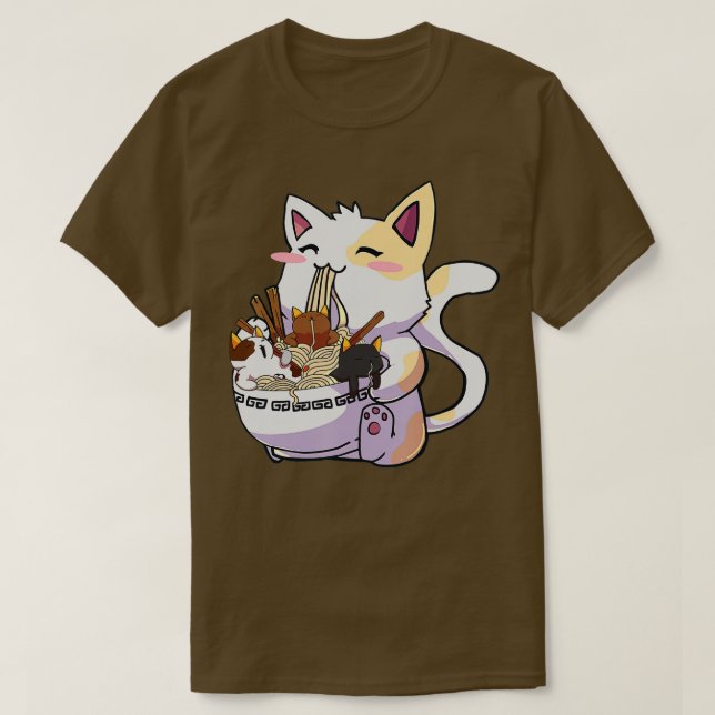 Kawaii Neko Cat Ramen Bowl Anime japanische Noodle T-Shirt (Design vorne)