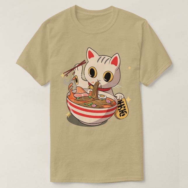 Kawaii Neko Kat Kitten Ramen Noodle T-Shirt (Design vorne)