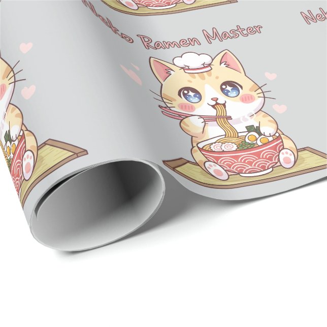Kawaii Neko Ramen Master Cute Cat Food Chef Geschenkpapier (Rolleneckpunkt)
