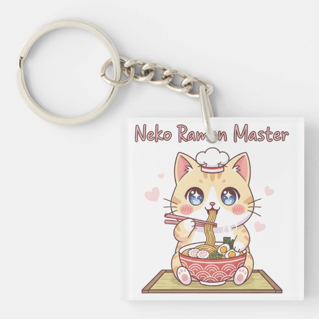 Kawaii Neko Ramen Master Cute Cat Food Chef Schlüsselanhänger (Vorderseite)