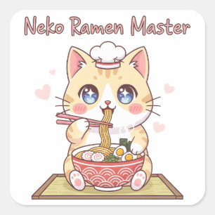 Kawaii Neko Ramen Meister Süße Katzen Essen Koch Quadratischer Aufkleber
