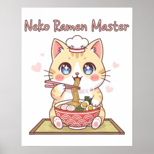 Kawaii Neko Ramen Meister Süße Katzen-Food-Chef Poster