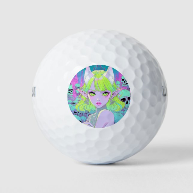 Kawaii Neon Gothic Demon Anime Girl Golfball (Vorderseite)