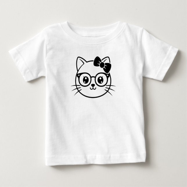 Kawaii Nerdy Cat Face with Glasses and Bow Line Ar Baby T-shirt (Vorderseite)