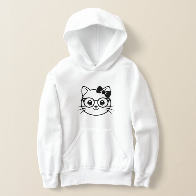 Kawaii Nerdy Cat Face with Glasses and Bow Line Ar Hoodie (Ablage )