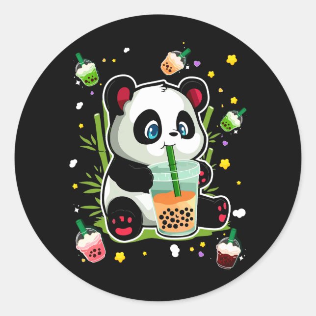 Kawaii Niedlich Anime Panda Trinkblase Boba Tee m Runder Aufkleber (Vorderseite)