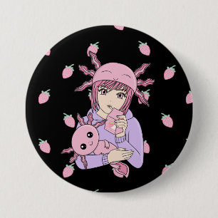 Kawaii Niedlich Axolotl Strawberry Milk Anime Button