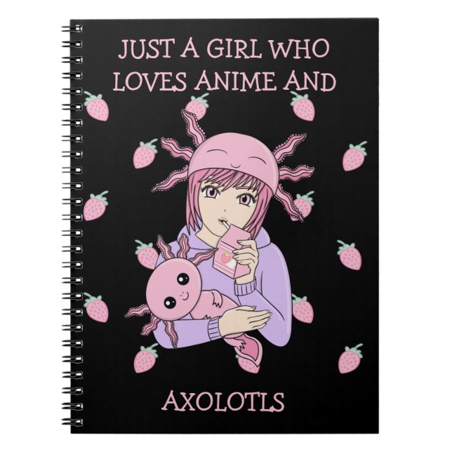 Kawaii Niedlich Axolotl Strawberry Milk Anime Notizblock (Vorderseite)