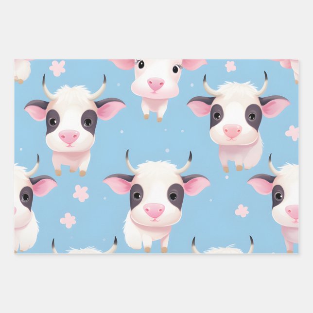 Kawaii Niedlich Baby Cows Geschenkpapier Set (Vorderseite)