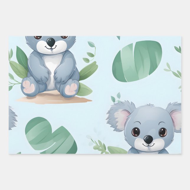 Kawaii Niedlich Baby Koala Bears Geschenkpapier Set (Vorderseite)