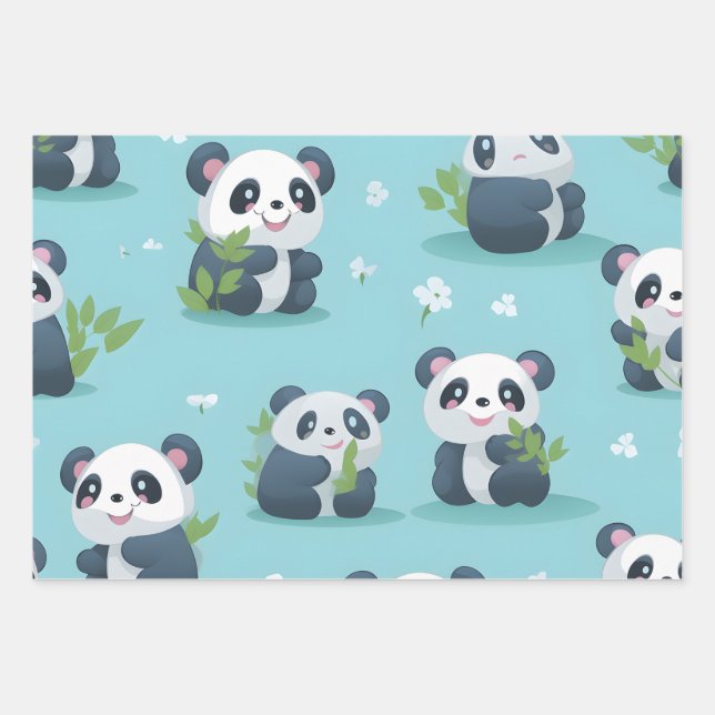 Kawaii Niedlich Baby Pandas Geschenkpapier Set (Vorderseite)