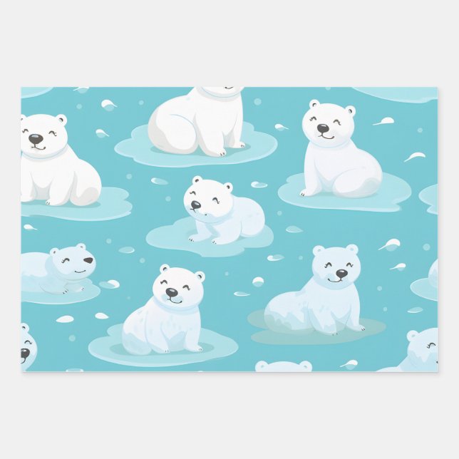 Kawaii Niedlich Baby Polar Bears Geschenkpapier Set (Vorderseite)