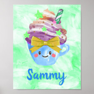 Kawaii Niedlich Beverage Drink Blue Kids Kinderzim Poster