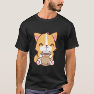 Kawaii Niedlich Boba Corgi Dog Classic Blase Pearl T-Shirt