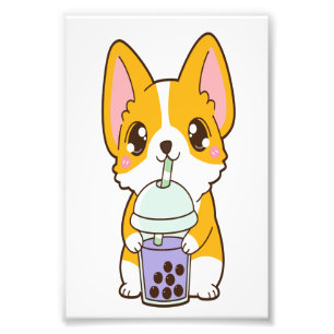 Kawaii Niedlich Boba Corgi Dog Taro Blase Pearl Mi Fotodruck