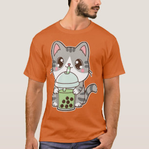 Kawaii Niedlich Boba Kitty Cat Grüne Perlmilch T-Shirt